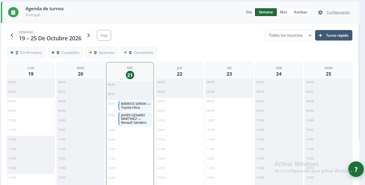 Agenda de turnos en MotorEasy Web