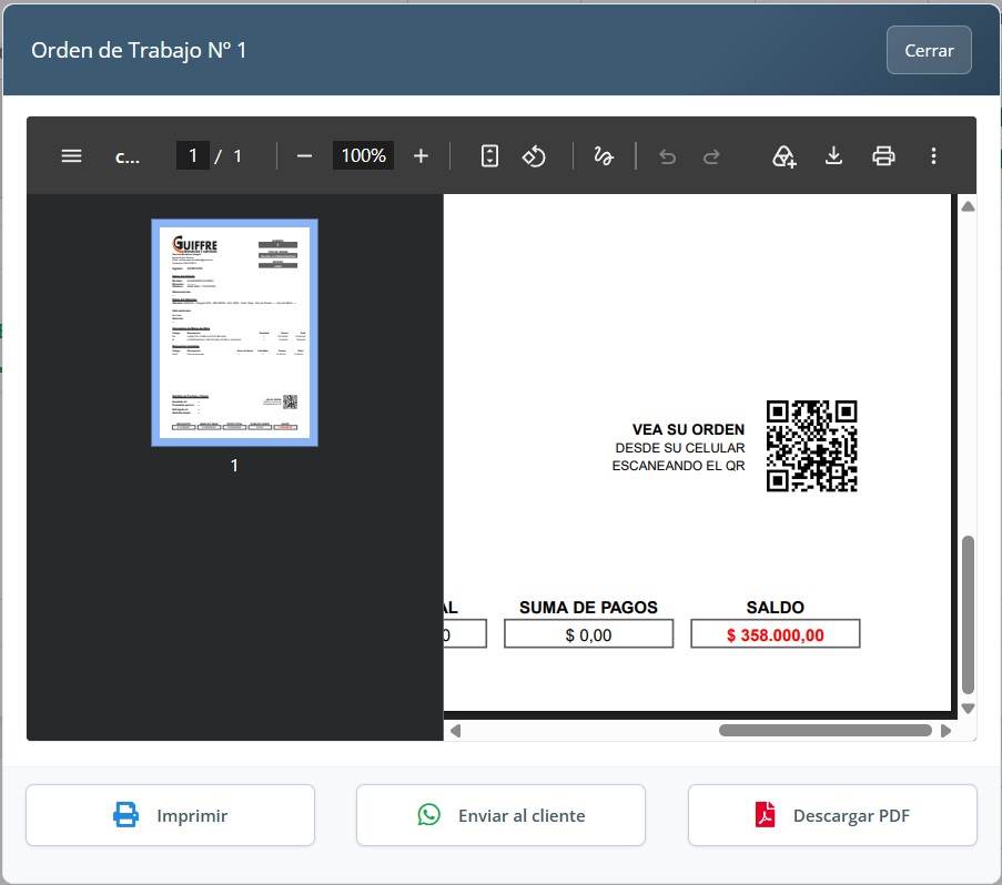 Compartir consulta de orden por QR o enlace en MotorEasy Web