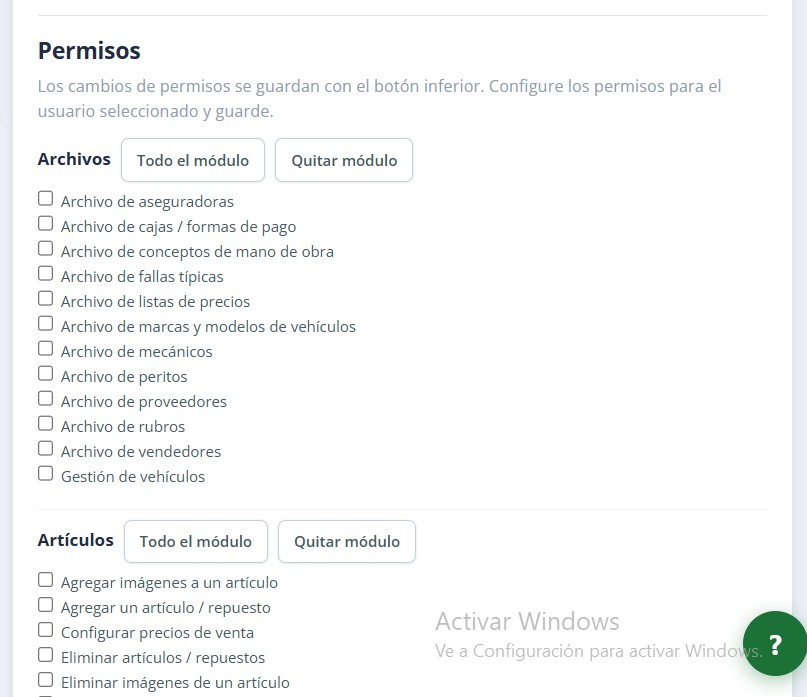 Usuarios y permisos en MotorEasy Web