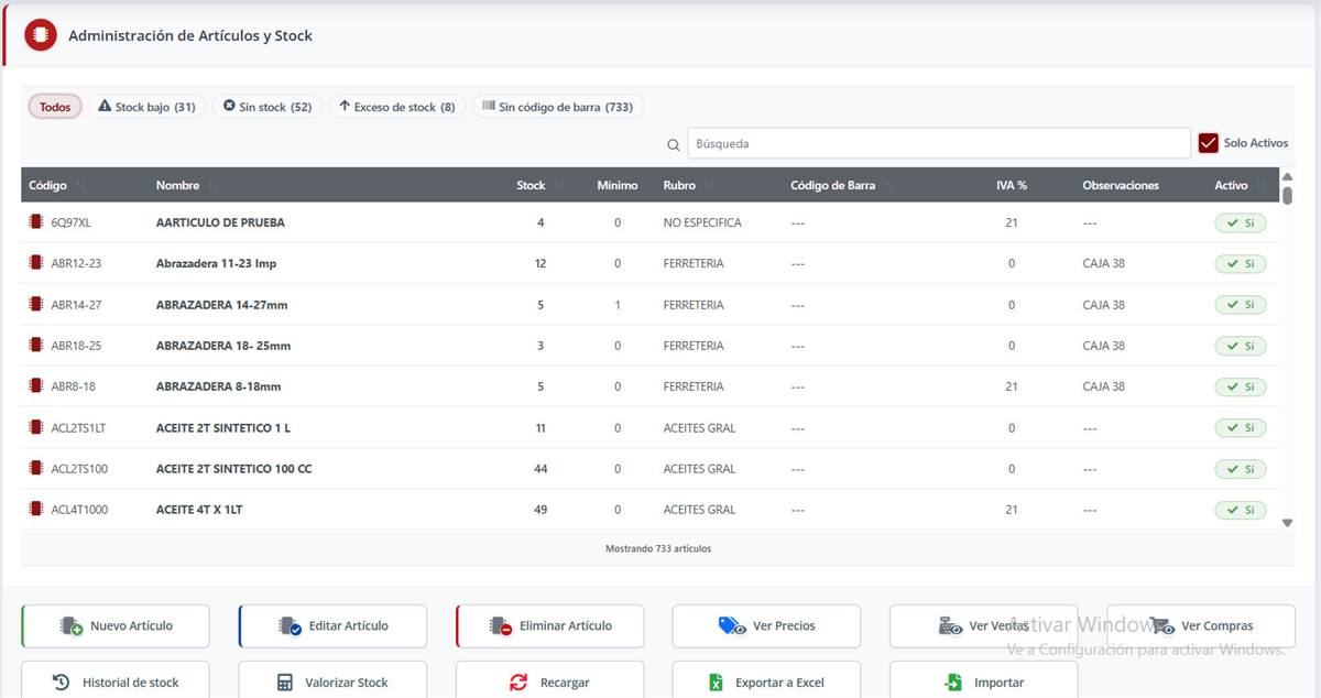 Archivo de Artículos, Repuestos y Stock en SST 2.5 Web