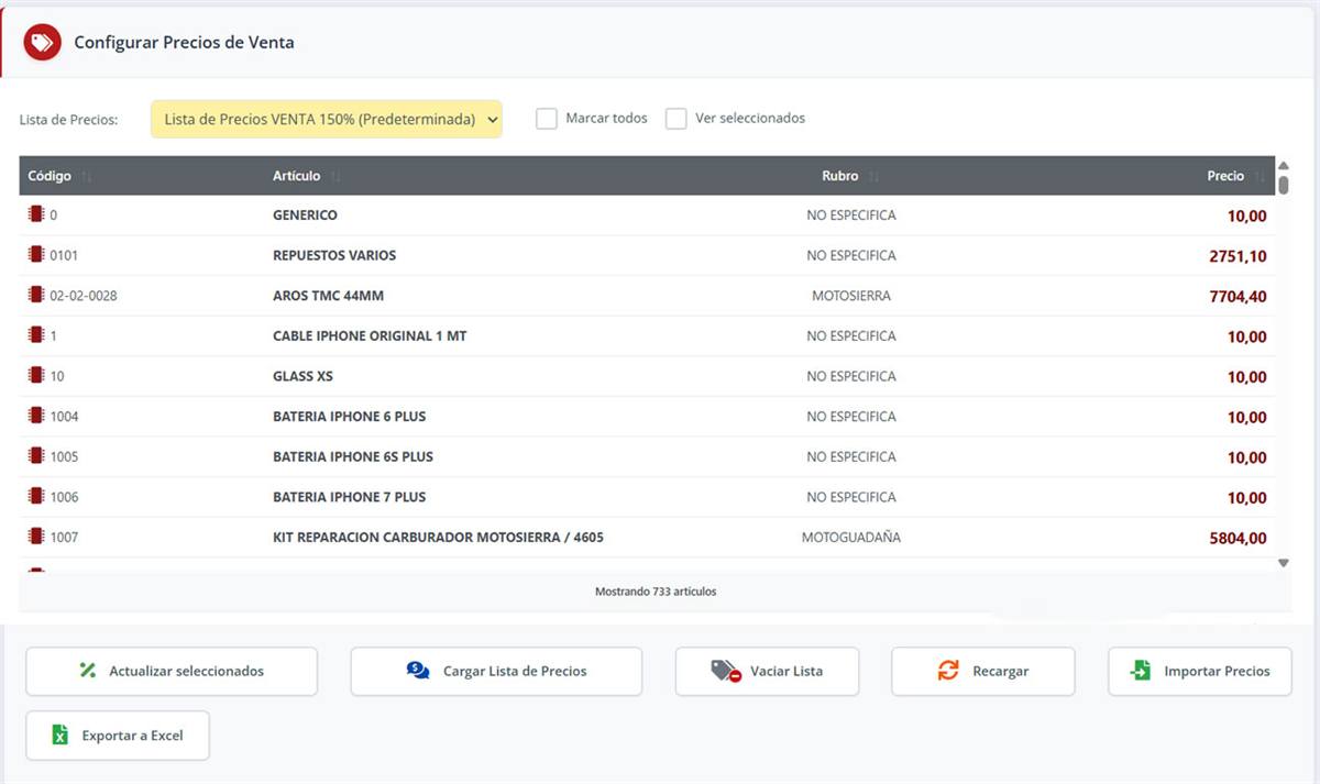 Listas de precios, configuración de precios y vendedores en SST 2.5 Web