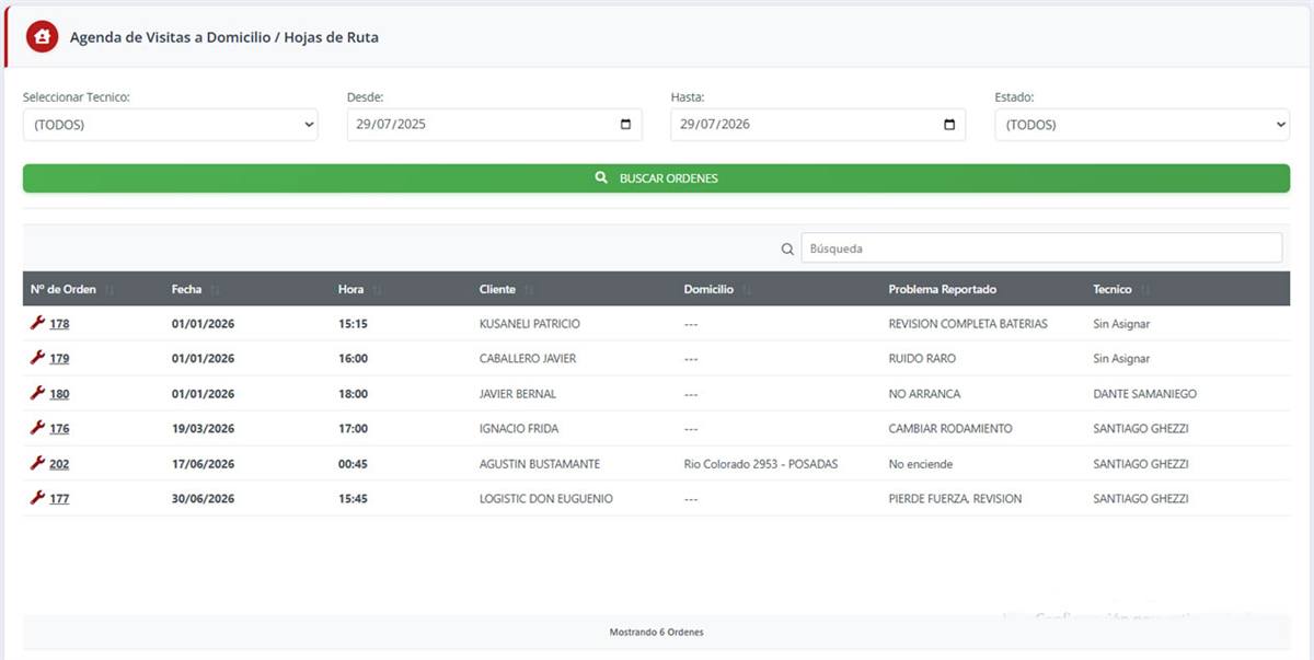 Hoja de ruta y agenda de visitas a domicilio en SST 2.5 Web